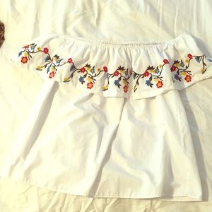 Primark White Floral Mexican Off Shoulder Top